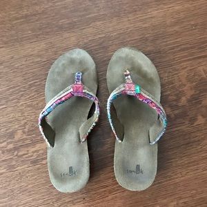 Sanuk Women’s Fraidy Cat Wedge Flip Flops Size 9
